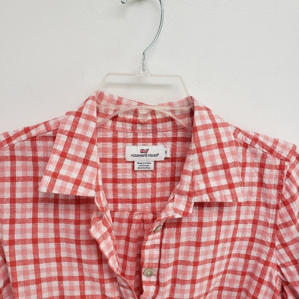 Vineyard Vines Quarter Button Up Gingham Top Size 6 - Picture 3 of 6